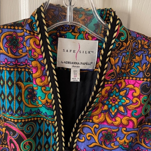 VTG Safe Silk Adrianna Papell Women's Vibrant Patterned Silk Blazer SZ 8P - Picture 2 of 5